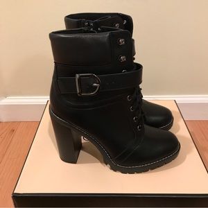 BCBG lug sole high heel booties / combat boots